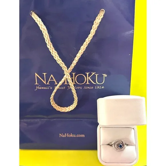 Na Hoku 14K Gold Fancy Blue Diamond Halo Engagement Ring & Wedding Band Set - Picture 3 of 15